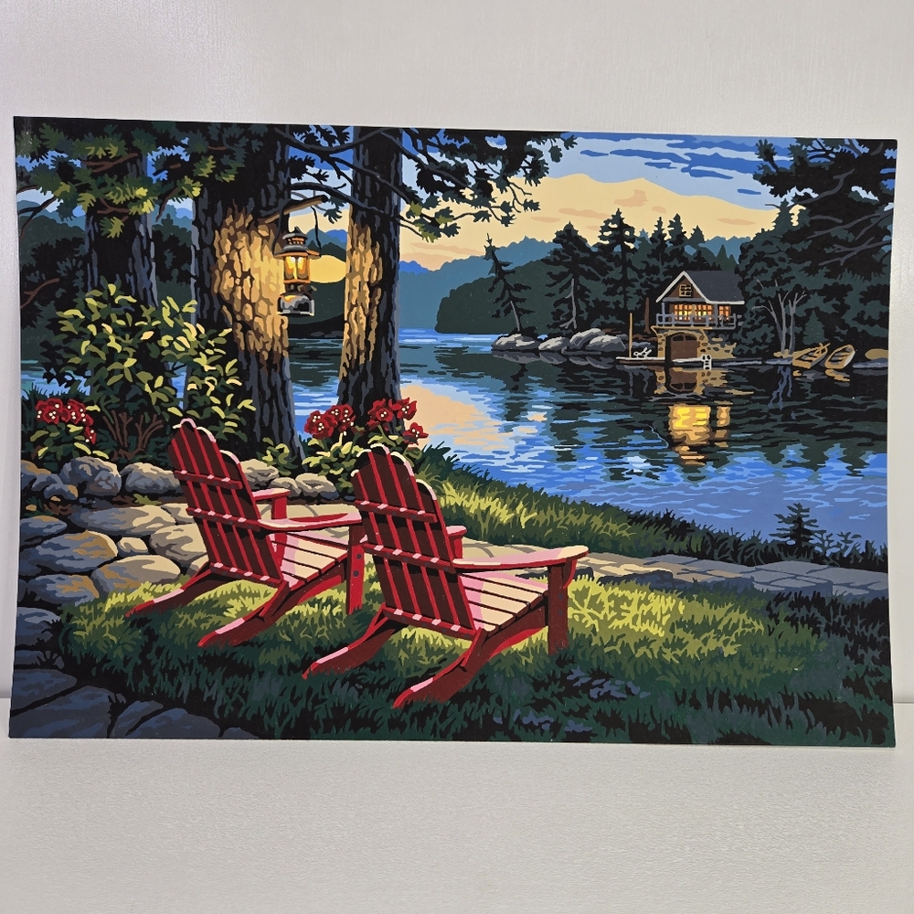 Adirondack Evening‎ Paint By Number Finished Acrylic Painting 20x14 No Border